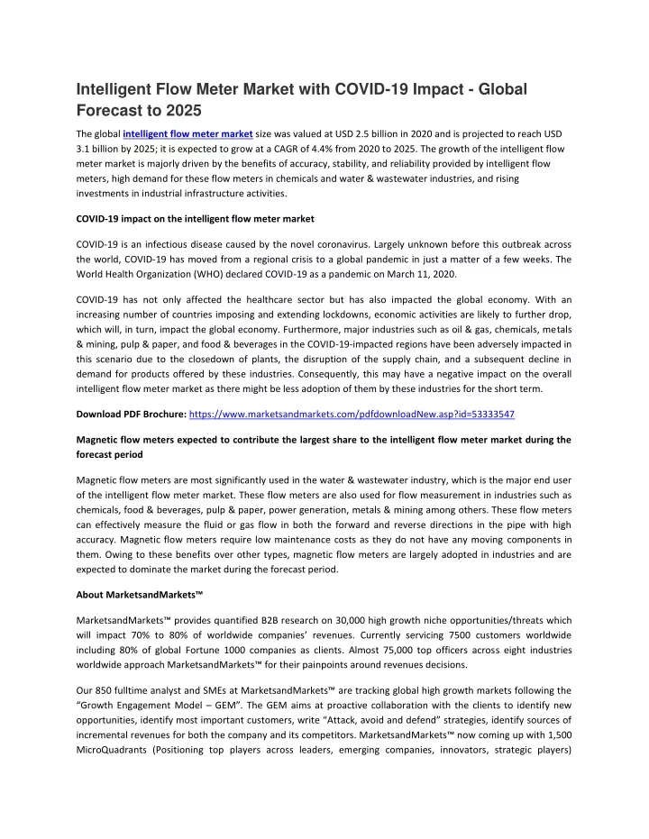 intelligent flow meter market with covid