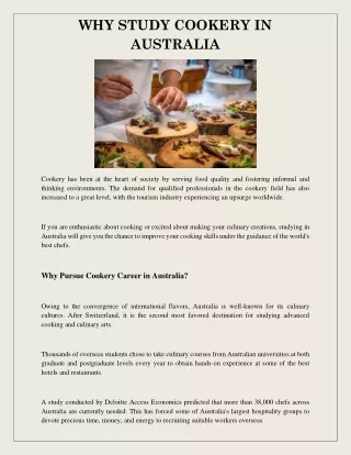 WHY STUDY COOKERY IN AUSTRALIA