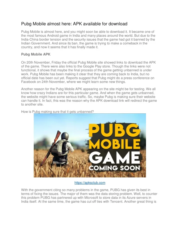 pubg mobile almost here apk available for download