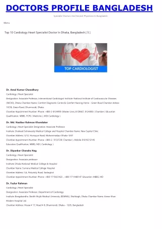 Find Cardiology Heart Specialist Doctor List in Bangladesh