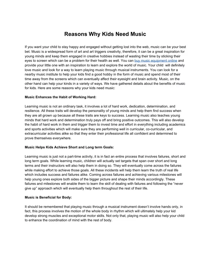 reasons why kids need music
