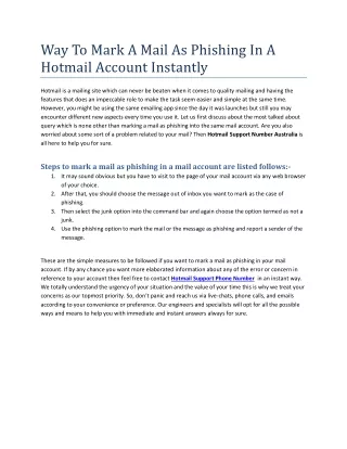 Way To Mark A Mail As Phishing In A Hotmail Account Instantly