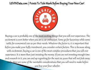 USVINData.com | Points To Tick-Mark Before Buying Your New Car!