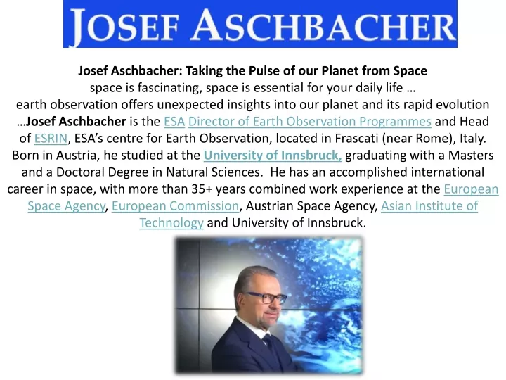 josef aschbacher taking the pulse of our planet