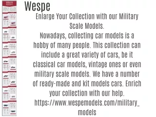Enlarge Your Collection with our Military Scale Models.