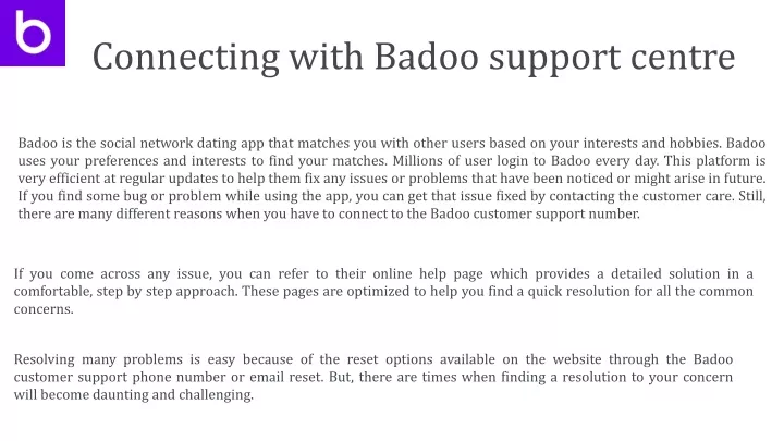 connecting with badoo support centre