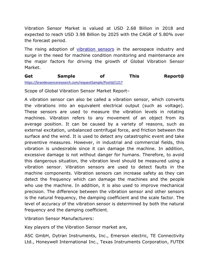 vibration sensor market is valued