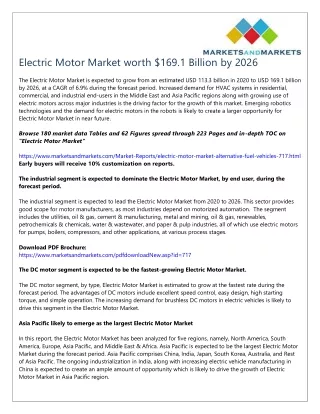 Electric Motor Market worth $169.1 Billion by 2026