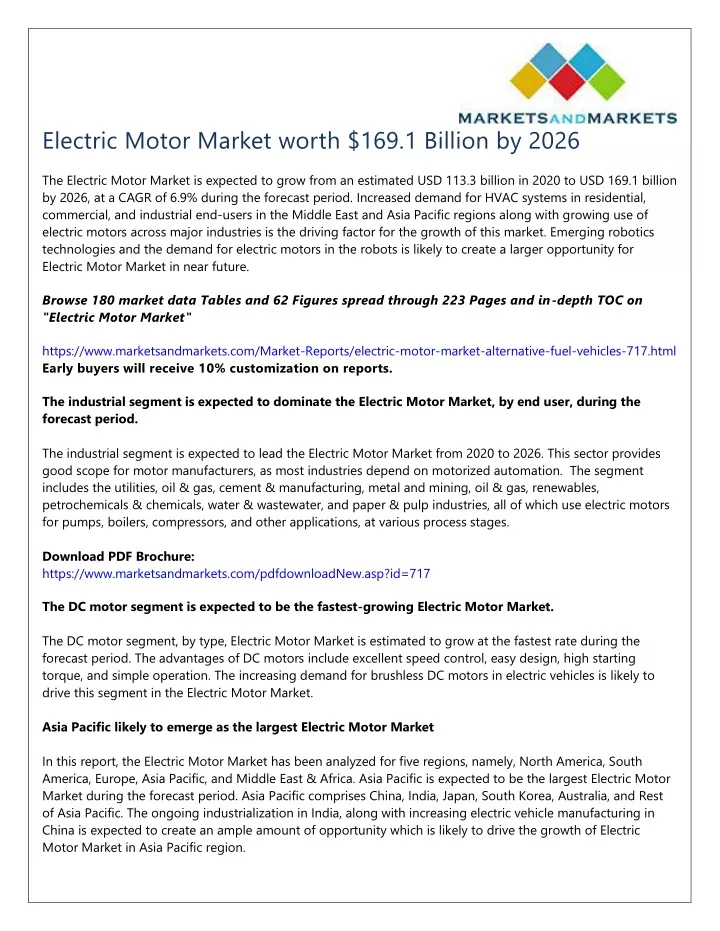 electric motor market worth 169 1 billion by 2026