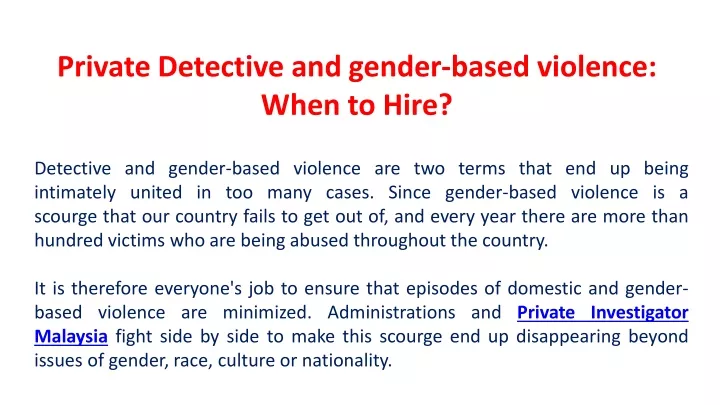 private detective and gender based violence when to hire