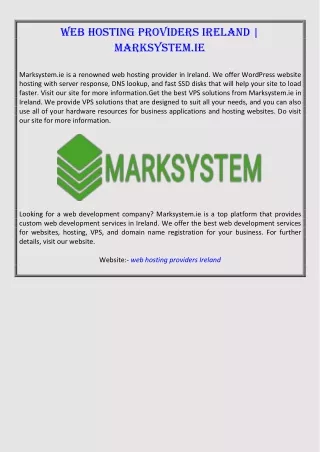 Web Hosting Providers Ireland | Marksystem.ie