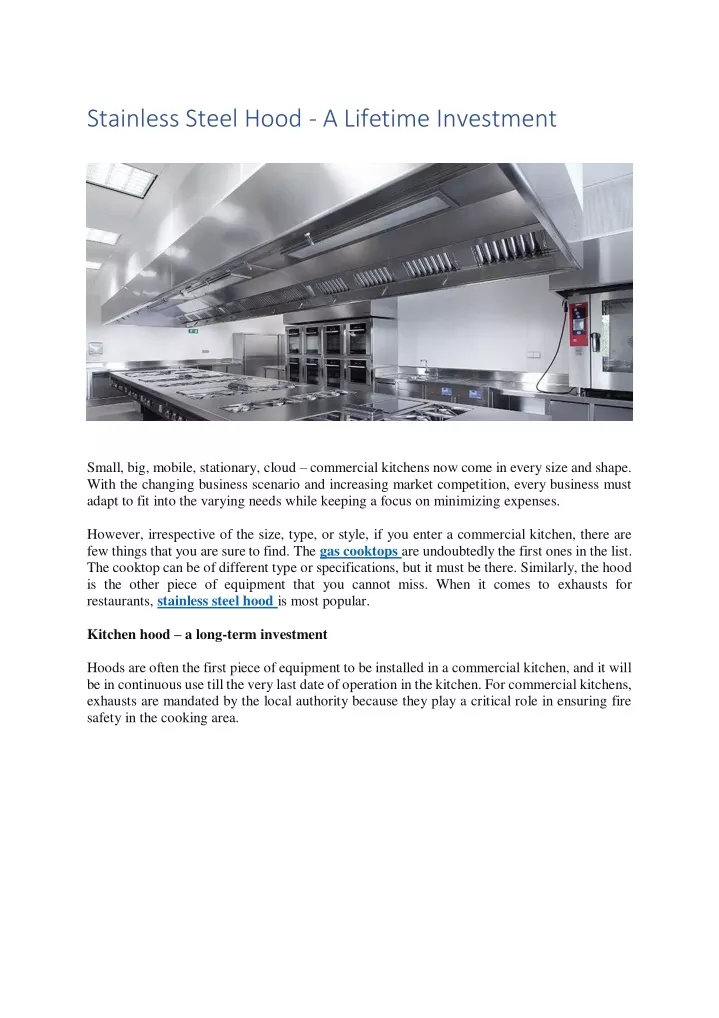 stainless steel hood a lifetime investment