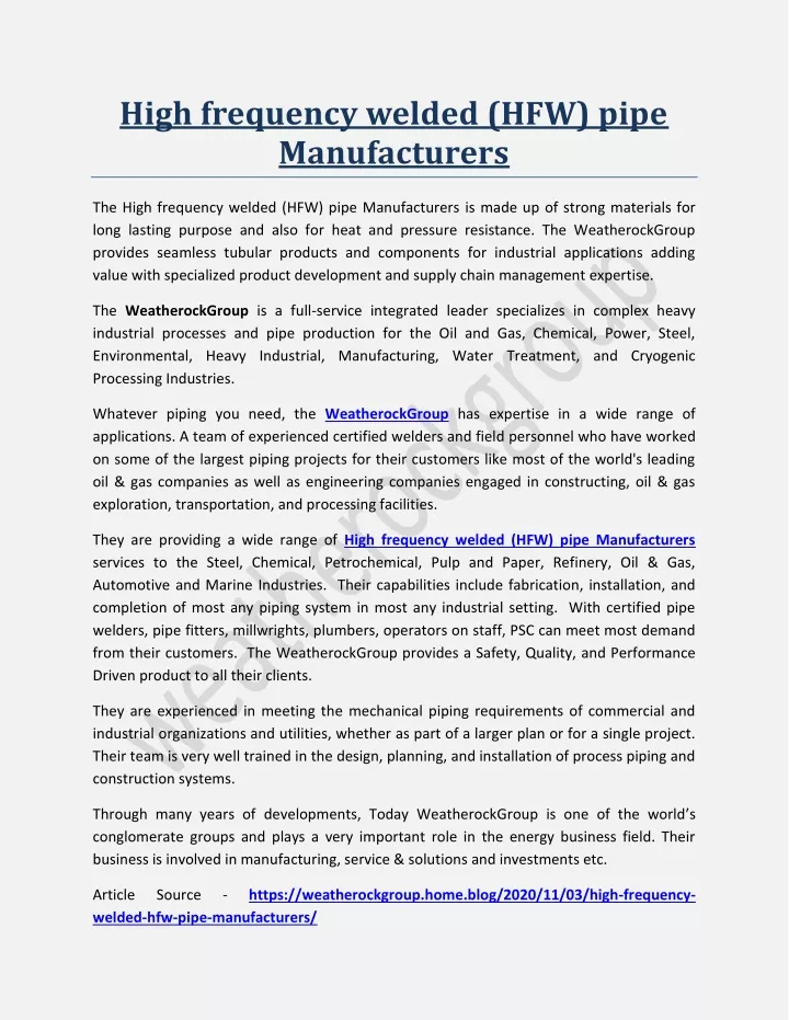 high frequency welded hfw pipe manufacturers