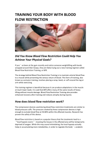 TRAINING YOUR BODY WITH BLOOD FLOW RESTRICTION