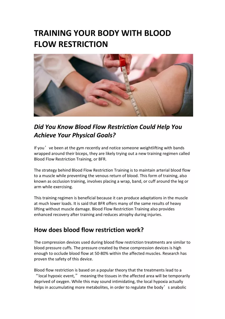 training your body with blood flow restriction