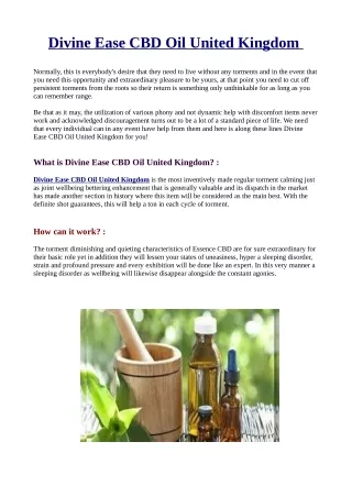 Divine Ease CBD Oil UK : Reviews, 100% Legal Reduce Pain, Buy 1 Get 1 FREE!