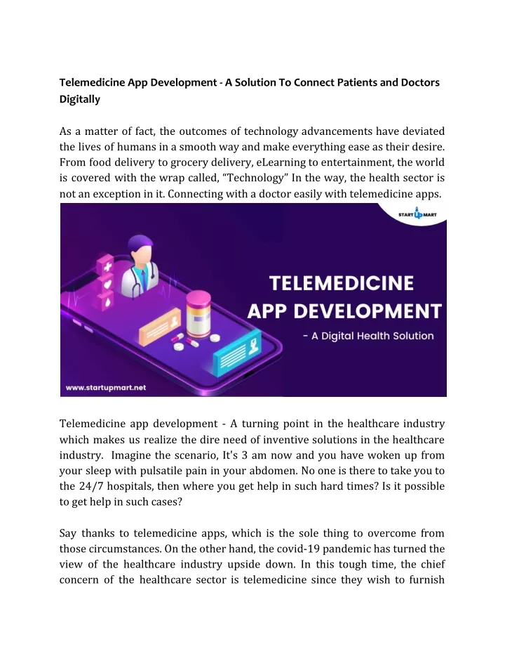 telemedicine app development a solution