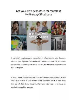 Get your own best office for rentals at MyTherapyOfficeSpace