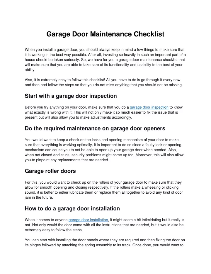 garage door maintenance checklist