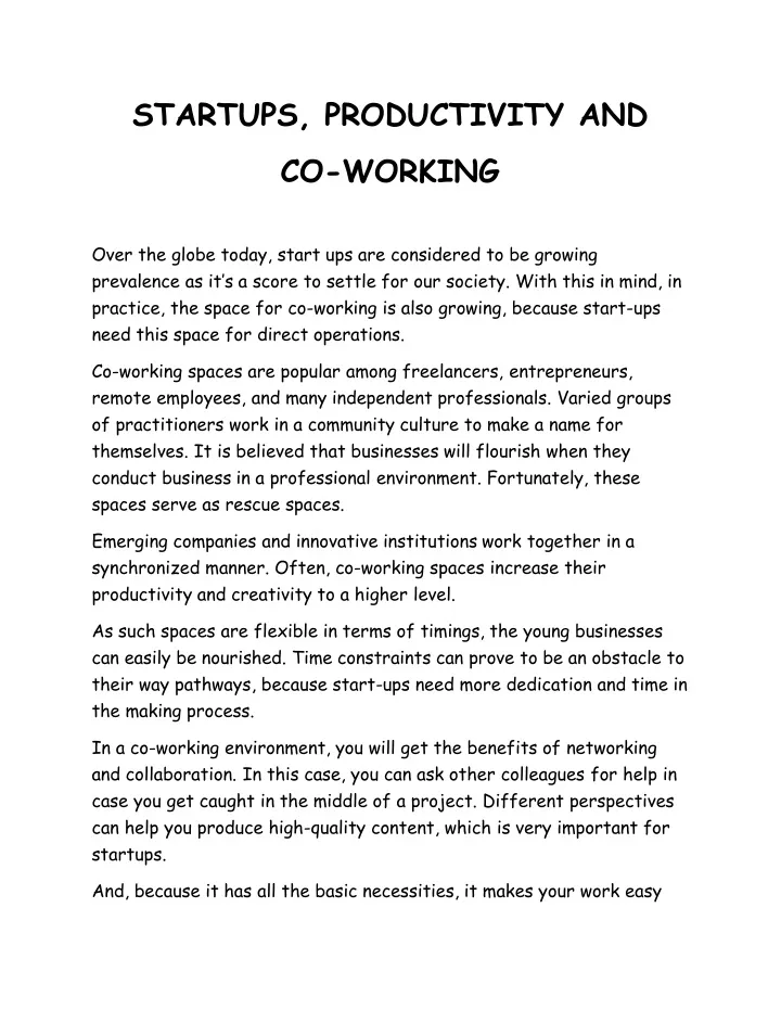 startups productivity and co working