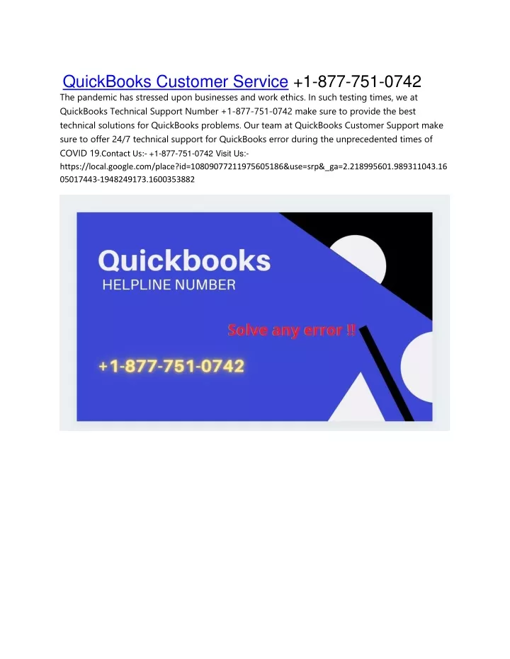 quickbooks customer service 1 877 751 0742