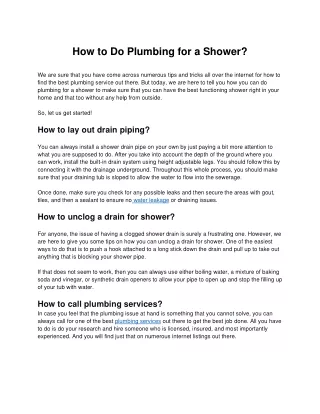 How to Do Plumbing for a Shower?