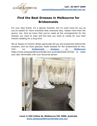 Find the best dresses in Melbourne for bridesmaids
