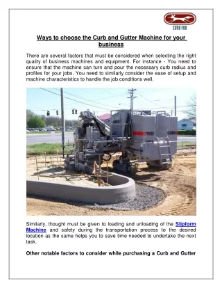 ways to choose the curb and gutter machine