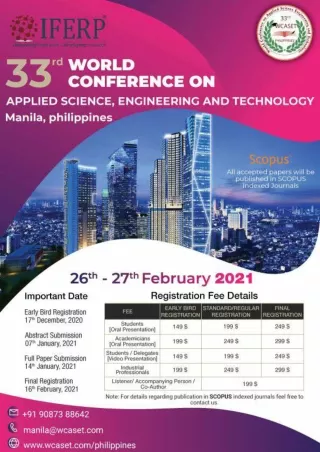 33rd World Conference on Applied Science, Engineering and Technology