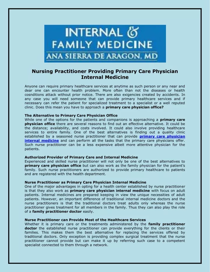 nursing practitioner providing primary care