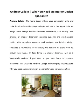 Andrew Callejo - Why choose interior design Specialist?
