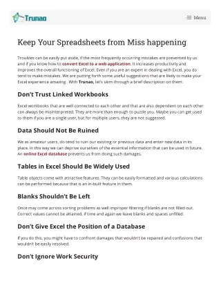 Keep Your Spreadsheets from Miss happening