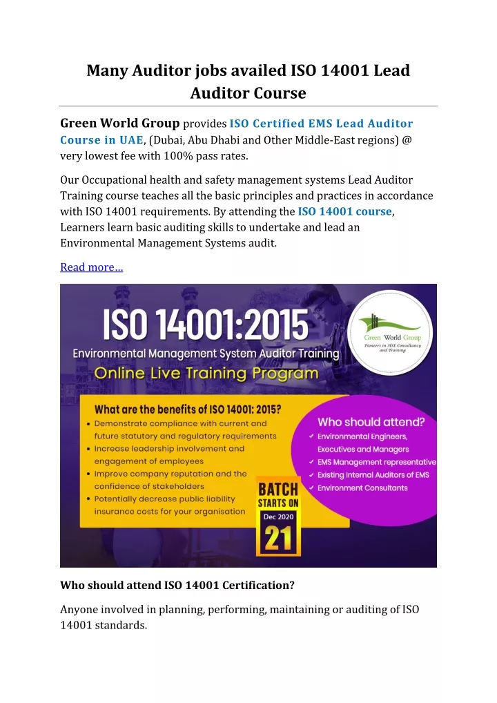 many auditor jobs availed iso 14001 lead auditor