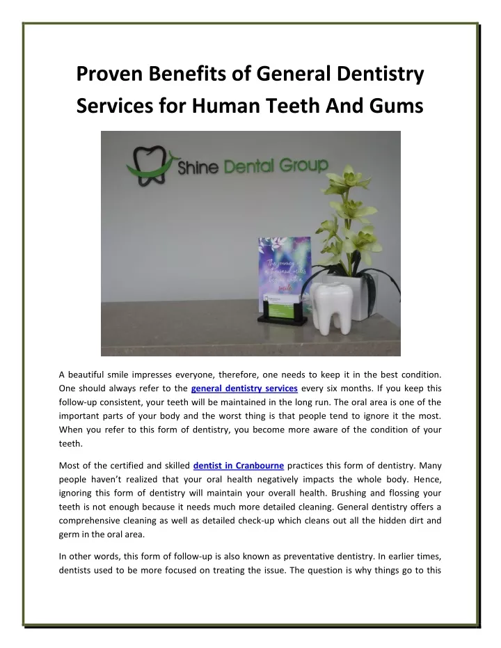 proven benefits of general dentistry services