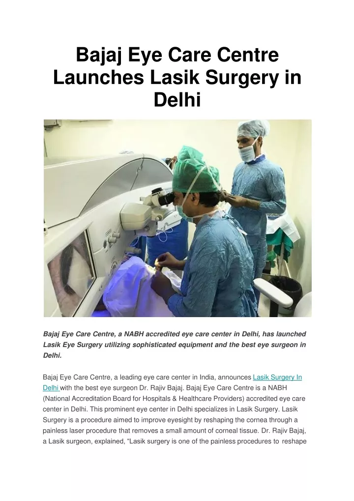 bajaj eye care centre launches lasik surgery in delhi