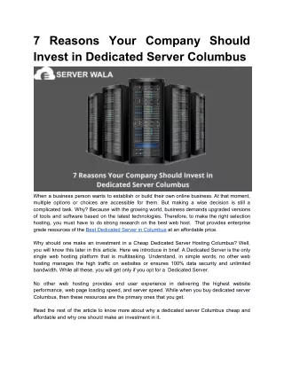 7 Reasons Your Company Should Invest in Dedicated Server Columbus