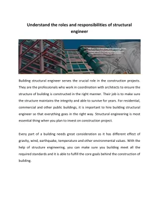 Understand the roles and responsibilities of structural engineer