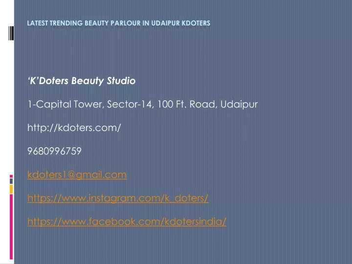 latest trending beauty parlour in udaipur kdoters