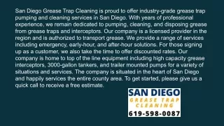 Grease Trap Cleaning in San Diego CA | 619-598-0087