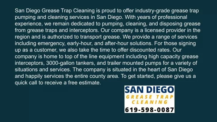 san diego grease trap cleaning is proud to offer