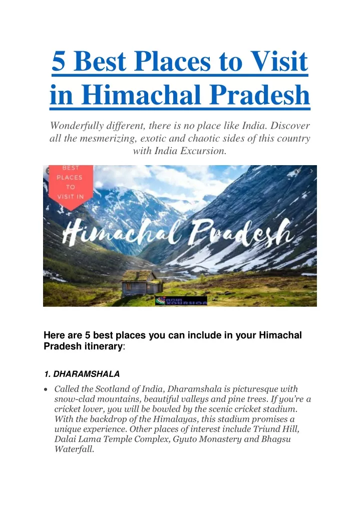 5 best places to visit in himachal pradesh