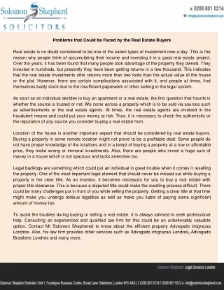 problems that could be faced by the real estate