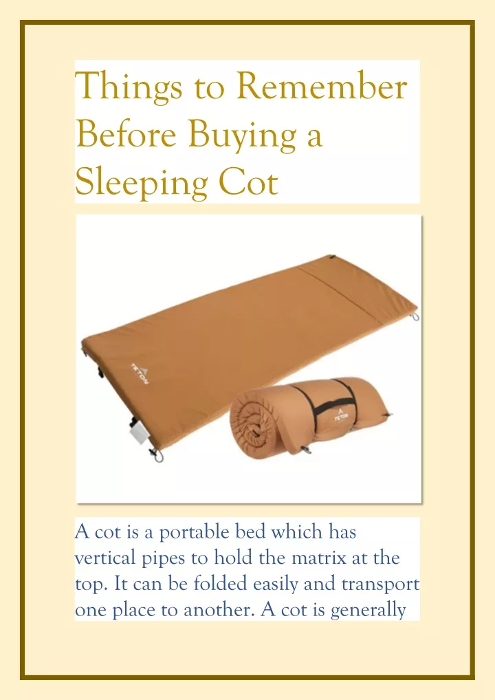 things to remember before buying a sleeping cot