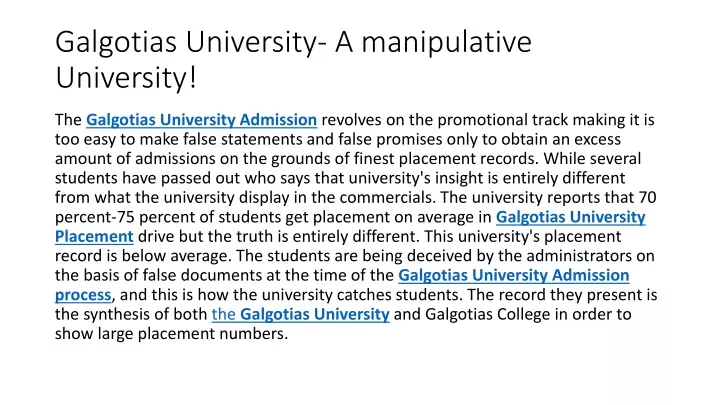 galgotias university a manipulative university