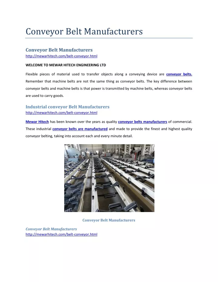 conveyor belt manufacturers