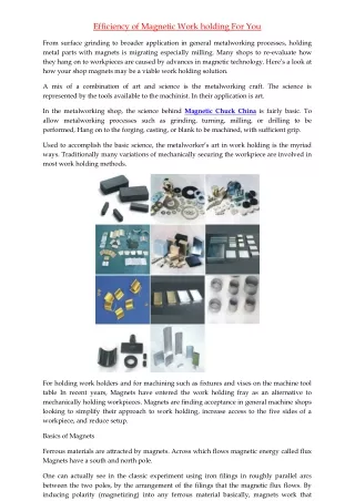 efficiency of magnetic work holding for you