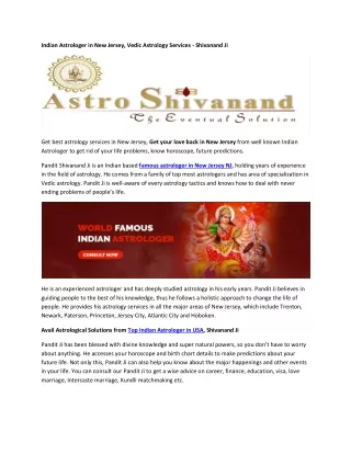 Indian Astrologer in New Jersey, Vedic Astrology Services - Shivanand Ji