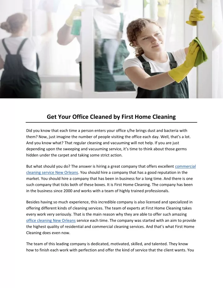 get your office cleaned by first home cleaning