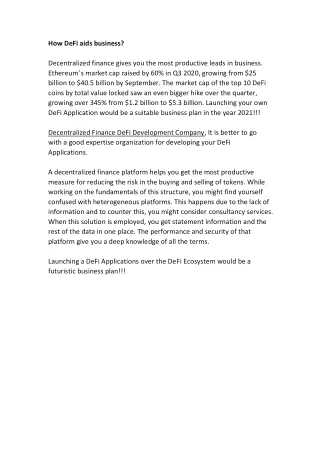 how defi aids business decentralized finance