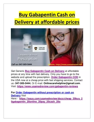Buy Gabapentin Cash on Delivery at affordable prices